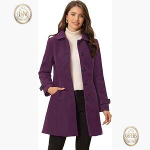 Polyester Blend Pea Coat with Peter Pan Collar, A-Line Winter Overcoat
